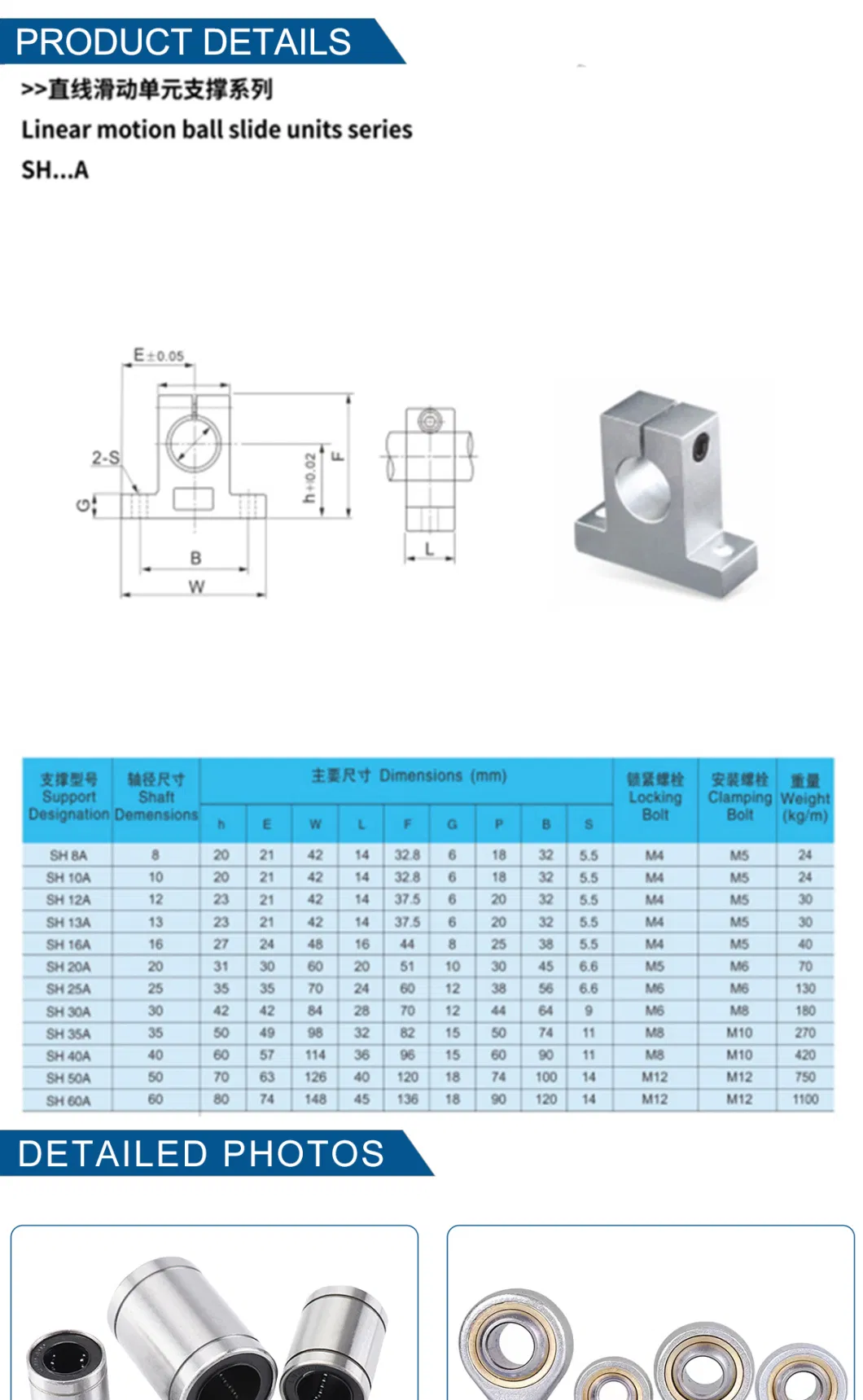 Aluminum Shaft Support Sh Made in China for 3D Print